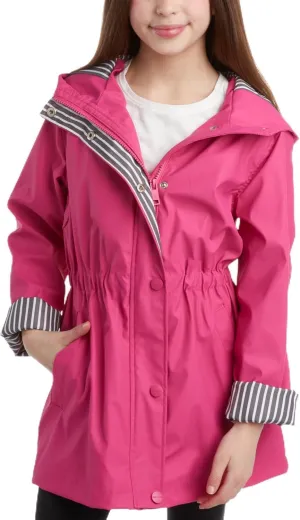 URBAN REPUBLIC Girls' Rain Jacket - Lightweight Waterproof Slicker Shell Hooded Raincoat for Travel, Hiking, and Golf (7-16)