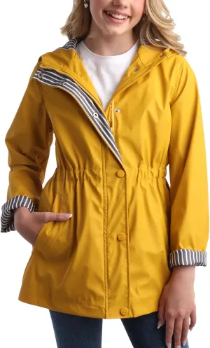 URBAN REPUBLIC Girls' Rain Jacket - Lightweight Waterproof Slicker Shell Hooded Raincoat for Travel, Hiking, and Golf (7-16)