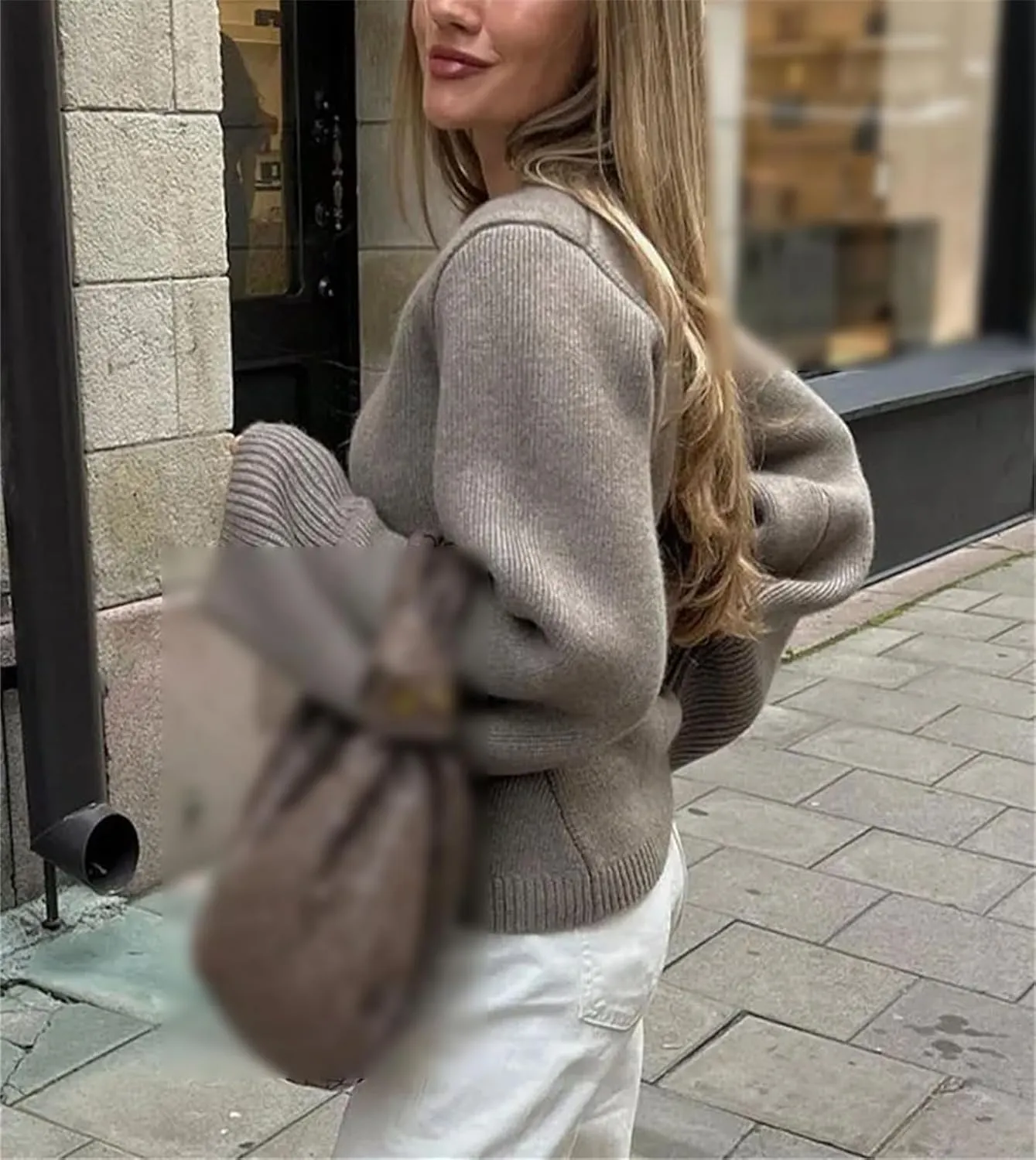 V Neck Versatile Cardigan Women's Knitted Solid Color Long Sleeve Pocket Single Breasted Top
