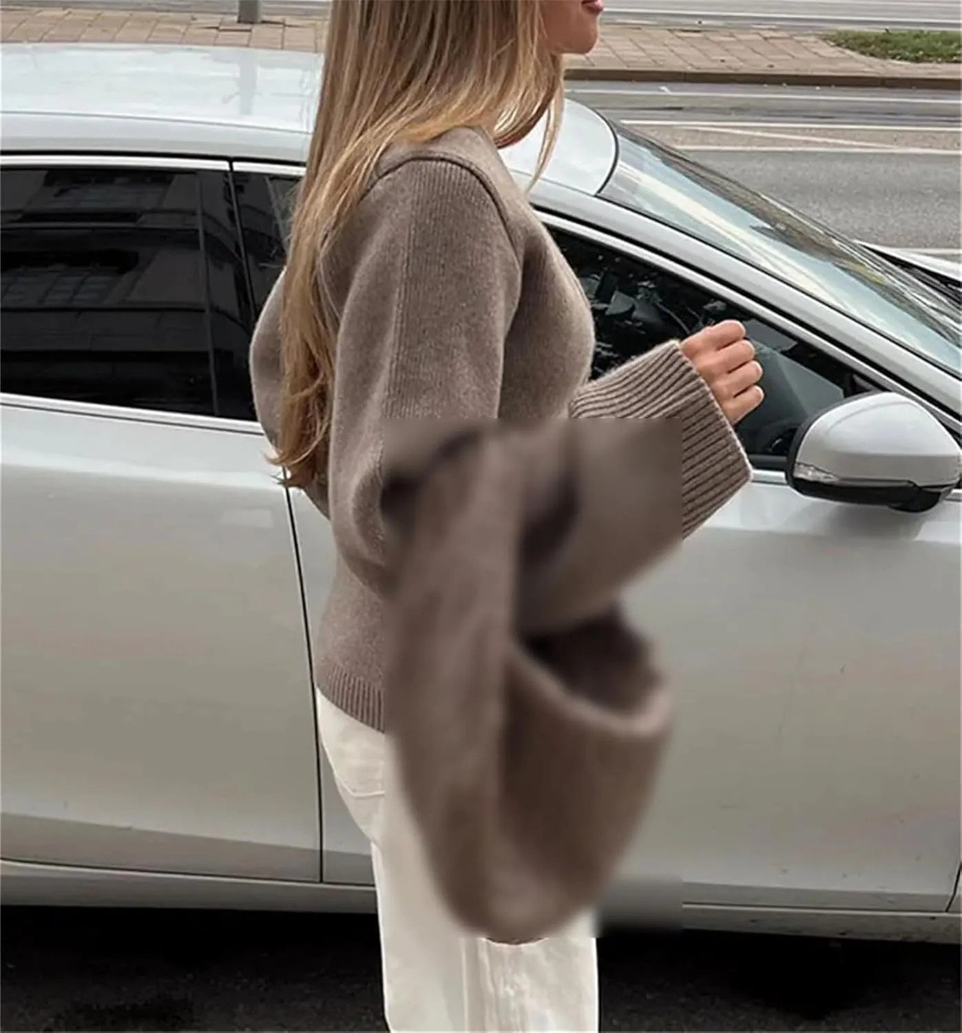 V Neck Versatile Cardigan Women's Knitted Solid Color Long Sleeve Pocket Single Breasted Top