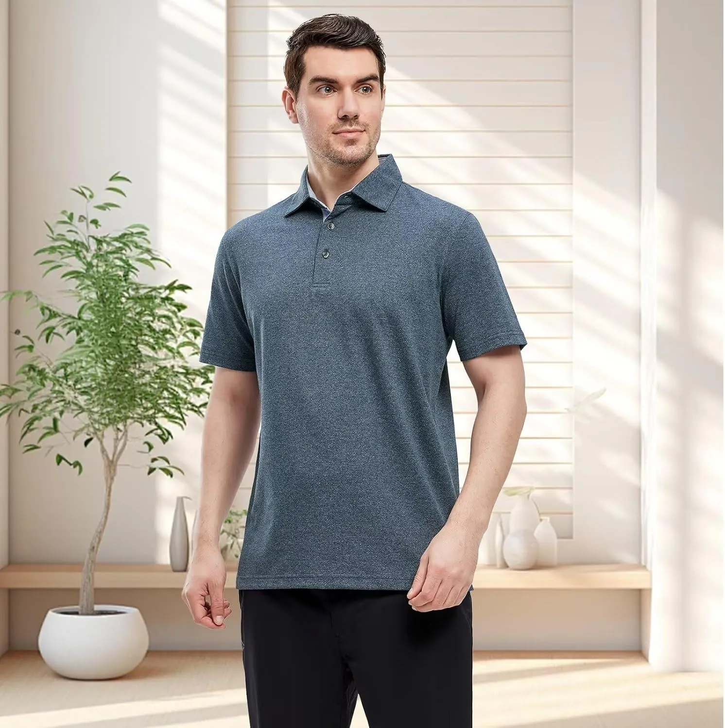 VEBOON Men's Polo Shirts Long and Short Sleeve Cotton Blend Heather Moisture Wicking Casual Collared Shirts