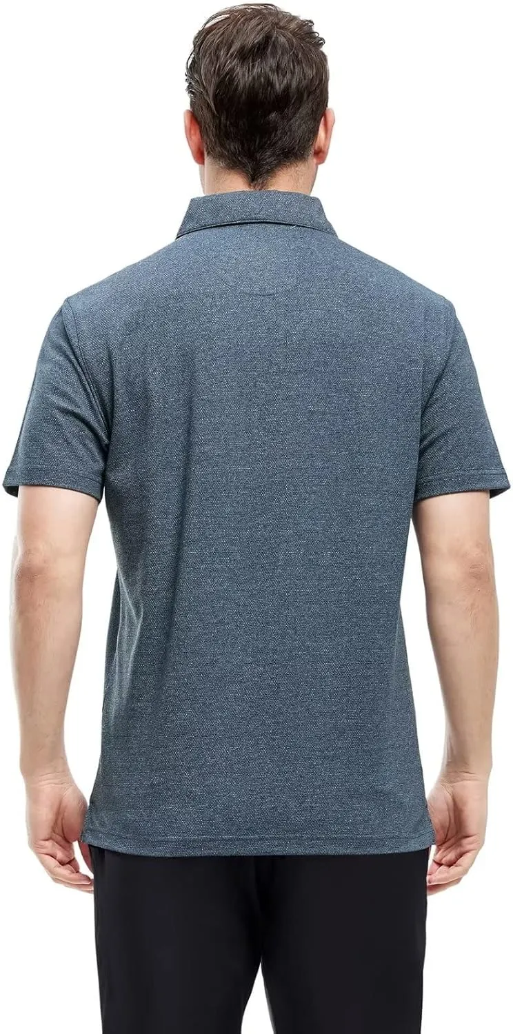 VEBOON Men's Polo Shirts Long and Short Sleeve Cotton Blend Heather Moisture Wicking Casual Collared Shirts