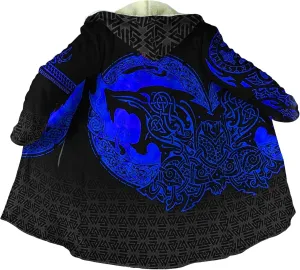 Viking Men's Winter Cloak Fenrir Wolf Thickened Warm Lambswool Hooded Parka Ragnarok Casual Jacket Outerwear