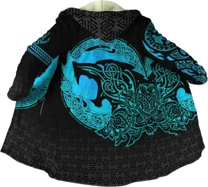 Viking Men's Winter Cloak Fenrir Wolf Thickened Warm Lambswool Hooded Parka Ragnarok Casual Jacket Outerwear