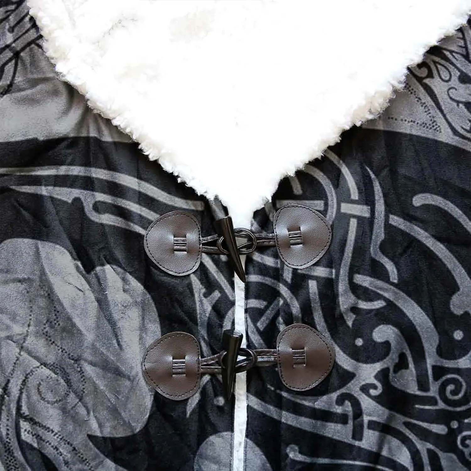 Viking Men's Winter Cloak Fenrir Wolf Thickened Warm Lambswool Hooded Parka Ragnarok Casual Jacket Outerwear