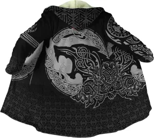 Viking Men's Winter Cloak Fenrir Wolf Thickened Warm Lambswool Hooded Parka Ragnarok Casual Jacket Outerwear