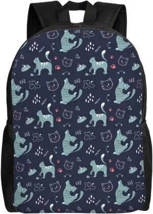 VOSERY Travel Laptop Backpack for Men Women with Adjustable Padded Shoulder Straps, Quirky Cute Cartoon Cat Waterproof Backpack with Laptop Sleeve, Computer Backpack Bag Fit 15 Inch Laptop