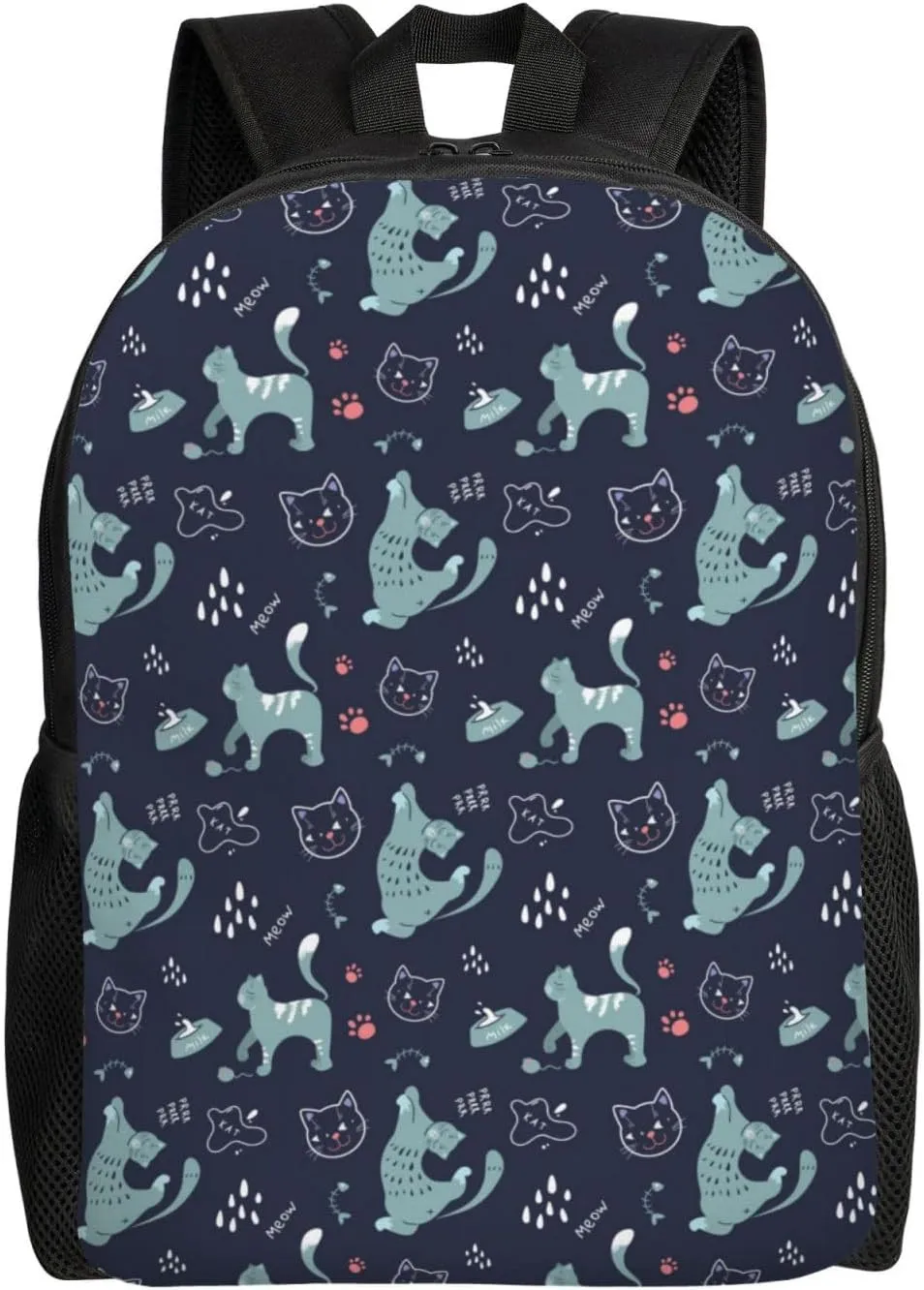 VOSERY Travel Laptop Backpack for Men Women with Adjustable Padded Shoulder Straps, Quirky Cute Cartoon Cat Waterproof Backpack with Laptop Sleeve, Computer Backpack Bag Fit 15 Inch Laptop