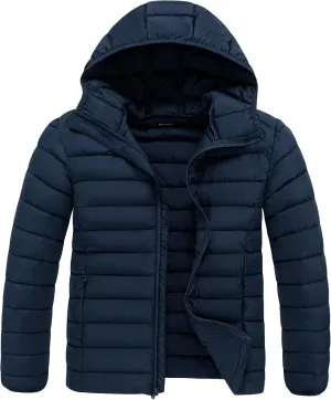 wantdo Men's Quilted Hooded Jacket Warm Coat Winter Lightweight Down Jacket