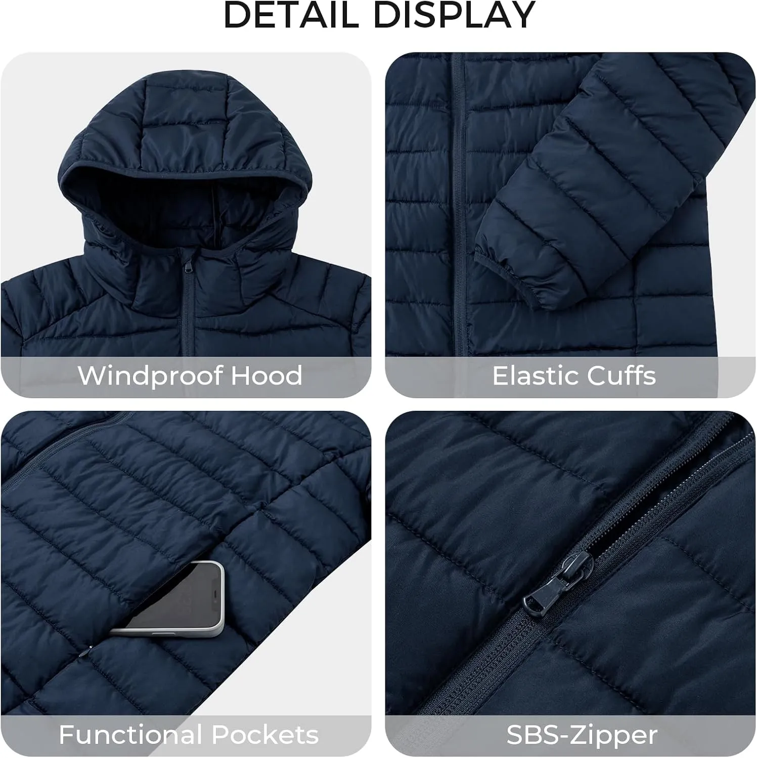 wantdo Men's Quilted Hooded Jacket Warm Coat Winter Lightweight Down Jacket