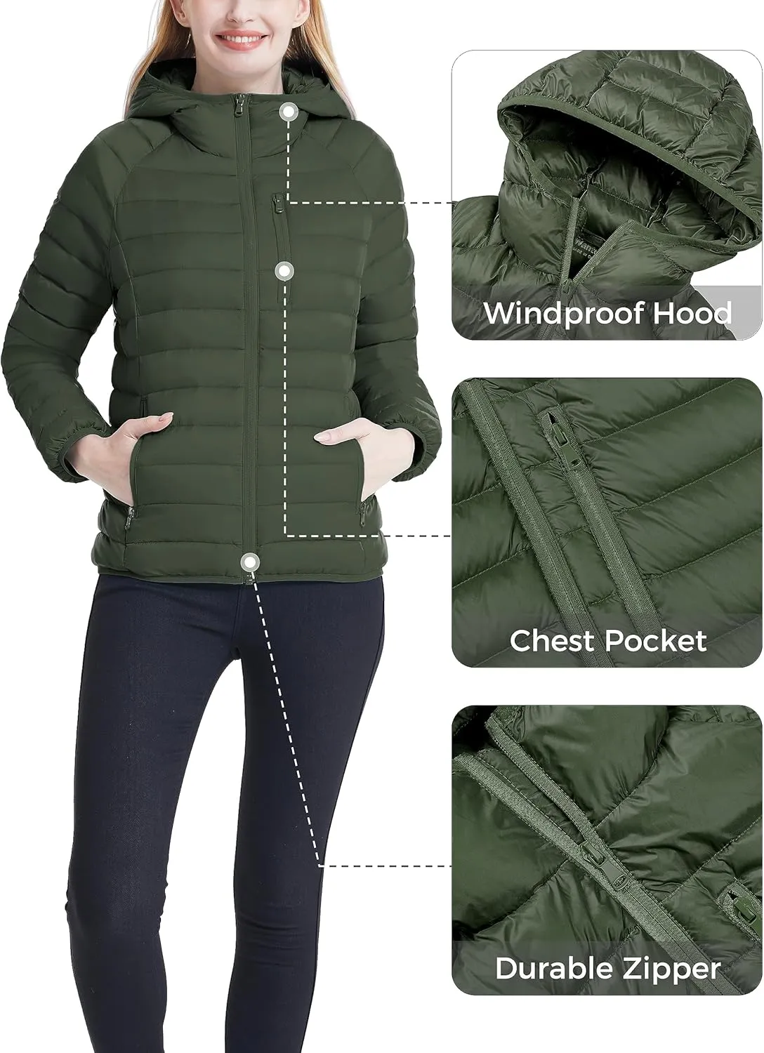 Wantdo Women's Packable Down Jacket Lightweight Puffer Jacket Hooded Winter Coat