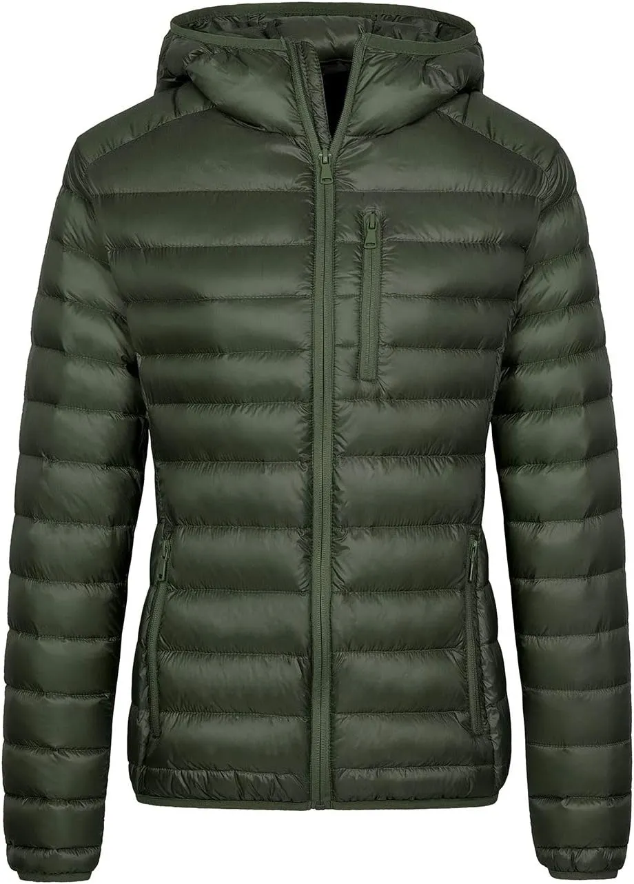Wantdo Women's Packable Down Jacket Lightweight Puffer Jacket Hooded Winter Coat