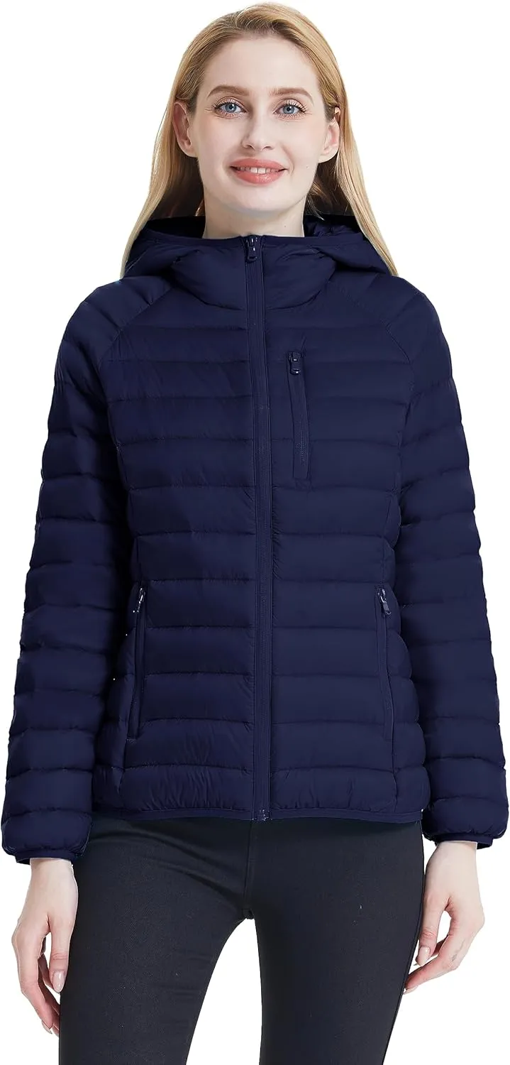 Wantdo Women's Packable Down Jacket Lightweight Puffer Jacket Hooded Winter Coat