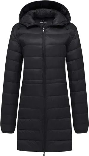 wantdo Women's Packable Puffer Coat Hooded Lightweight Long Winter Coats