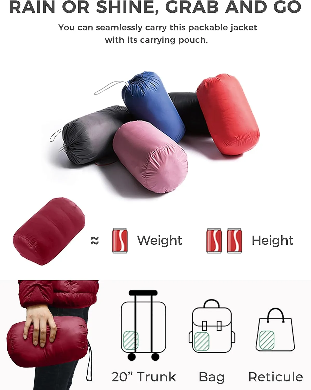 wantdo Women's Packable Puffer Coat Hooded Lightweight Long Winter Coats