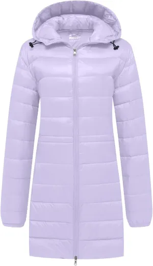 wantdo Women's Packable Puffer Coat Hooded Lightweight Long Winter Coats