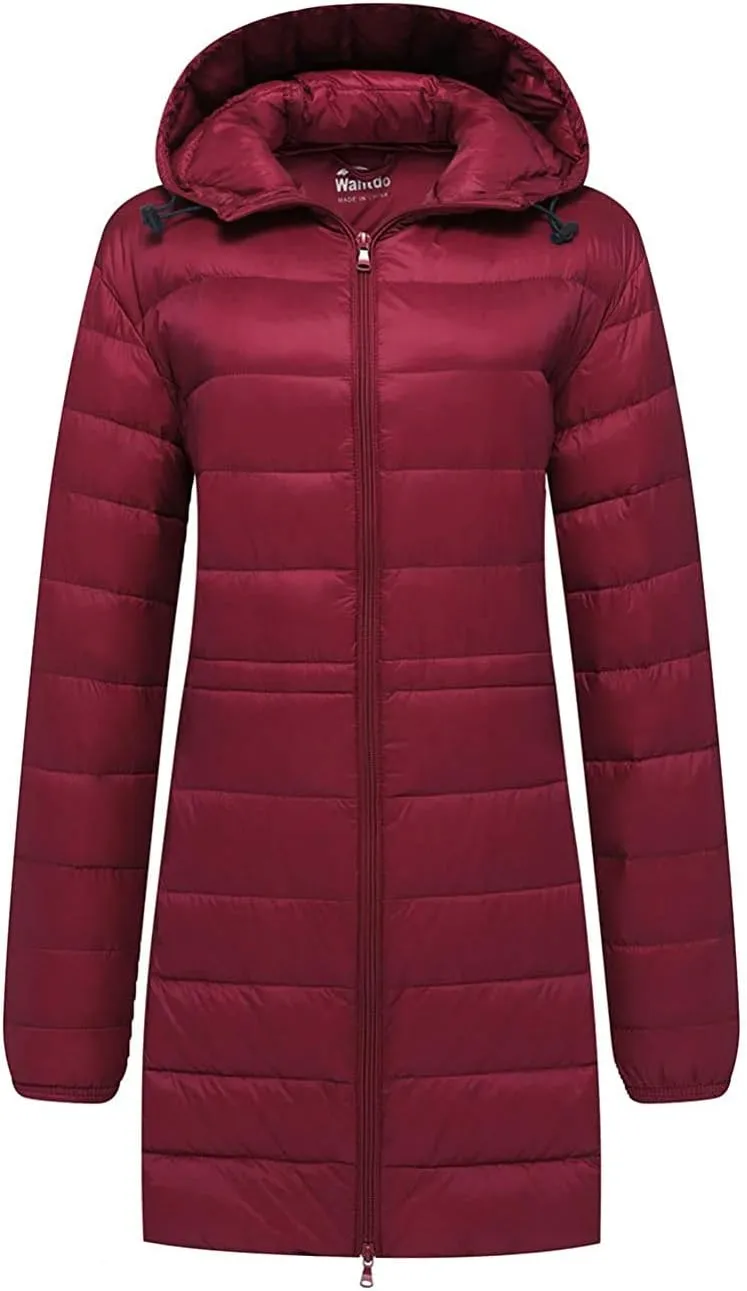 wantdo Women's Packable Puffer Coat Hooded Lightweight Long Winter Coats