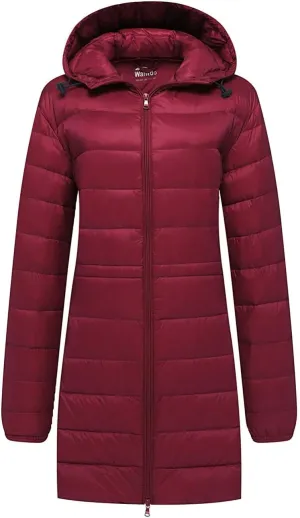 wantdo Women's Packable Puffer Coat Hooded Lightweight Long Winter Coats