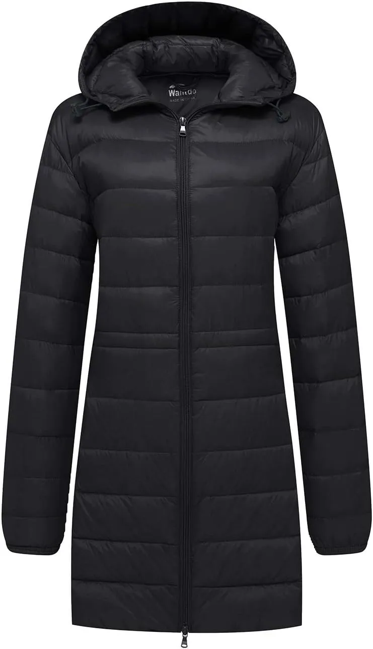 wantdo Women's Packable Puffer Coat Hooded Lightweight Long Winter Coats
