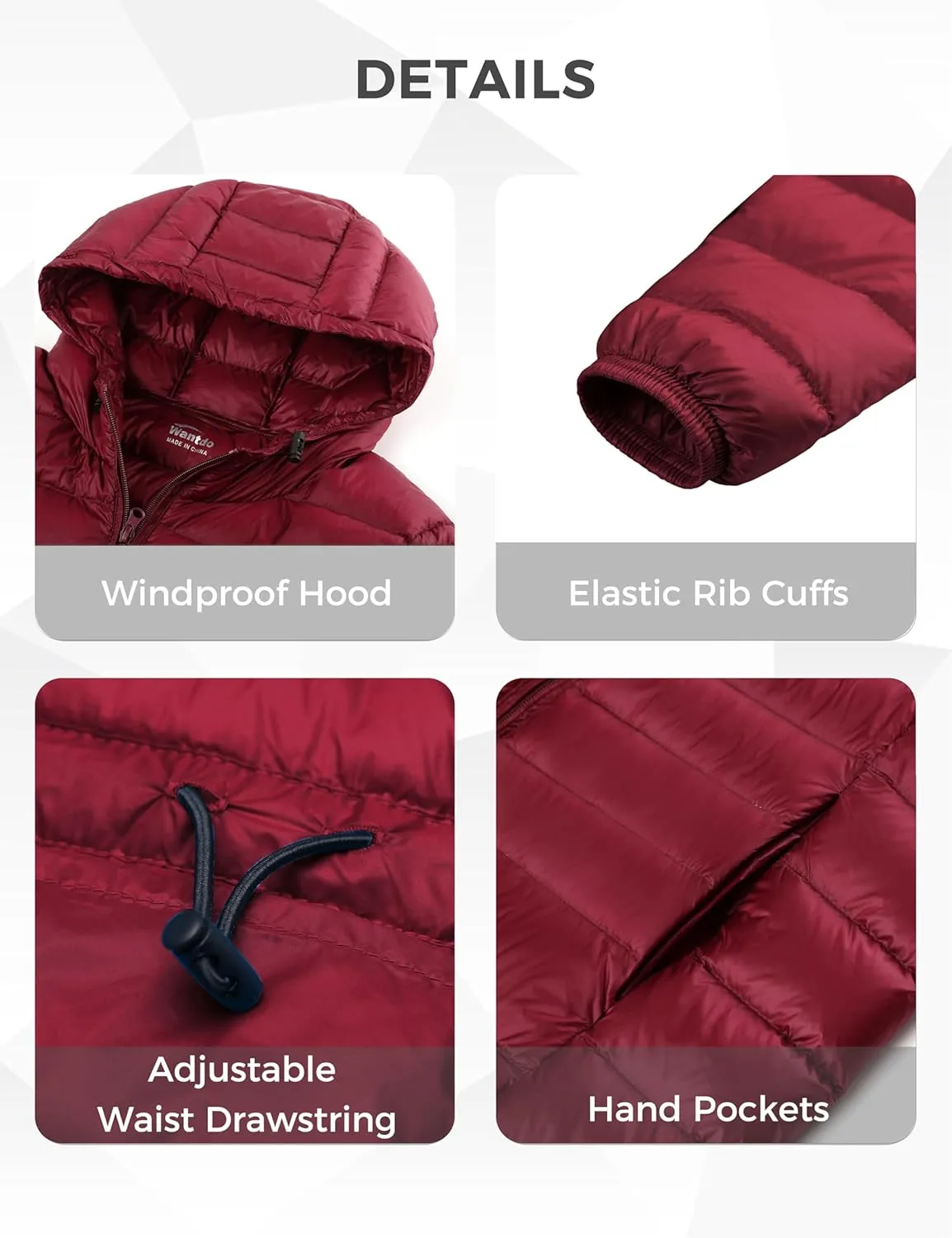 wantdo Women's Packable Puffer Coat Hooded Lightweight Long Winter Coats