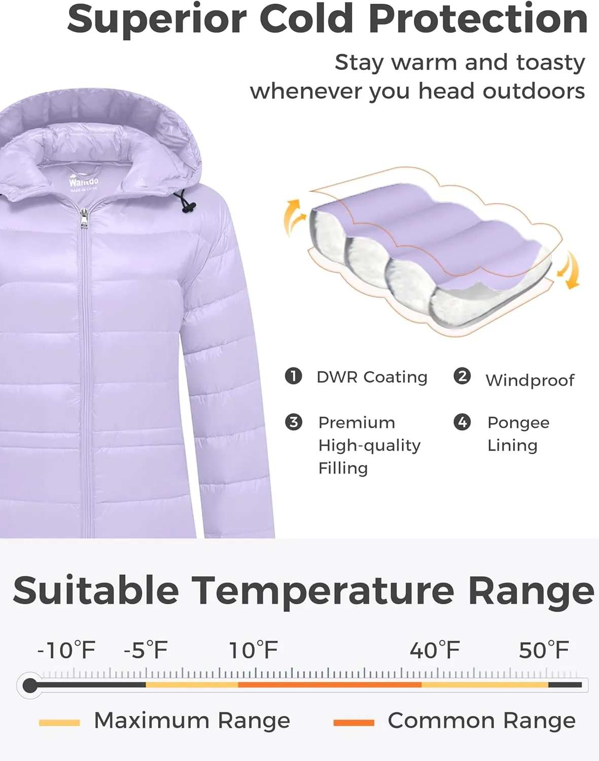 wantdo Women's Packable Puffer Coat Hooded Lightweight Long Winter Coats