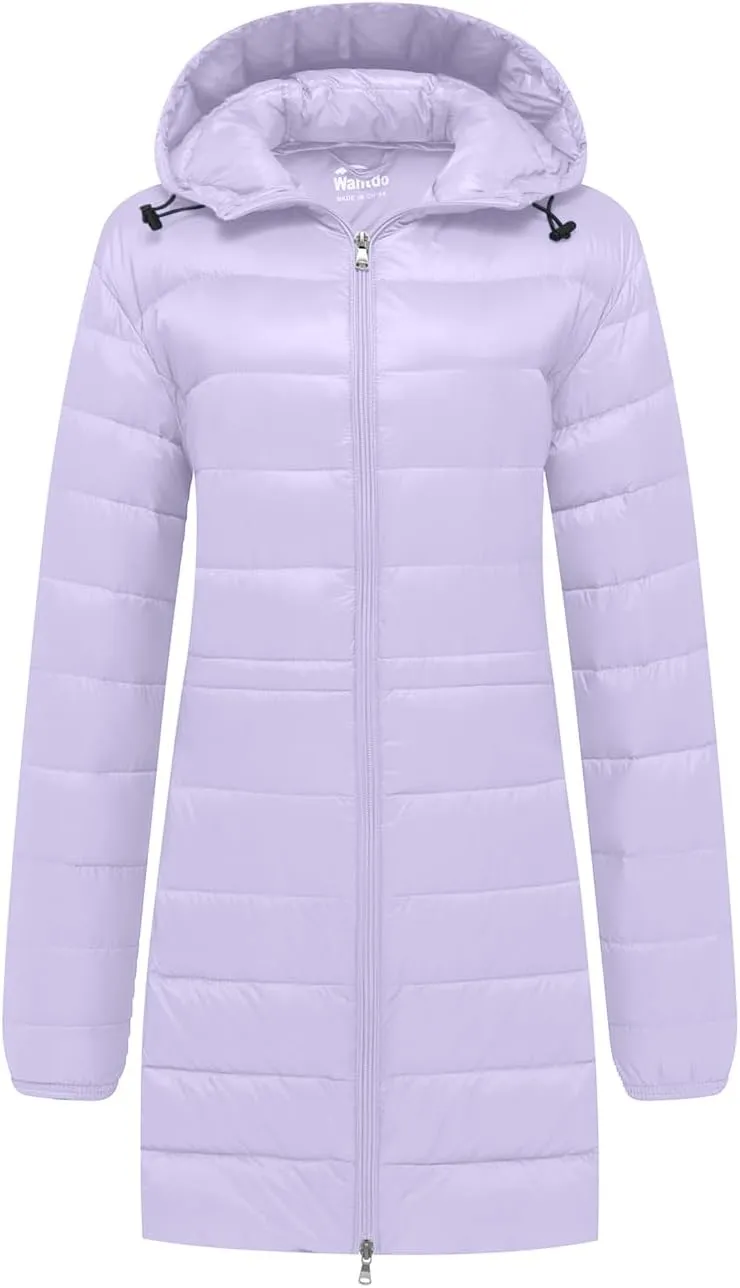 wantdo Women's Packable Puffer Coat Hooded Lightweight Long Winter Coats