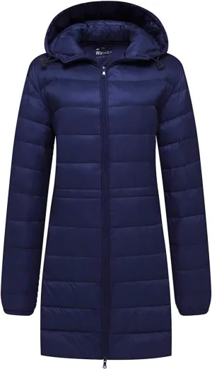 wantdo Women's Packable Puffer Coat Hooded Lightweight Long Winter Coats