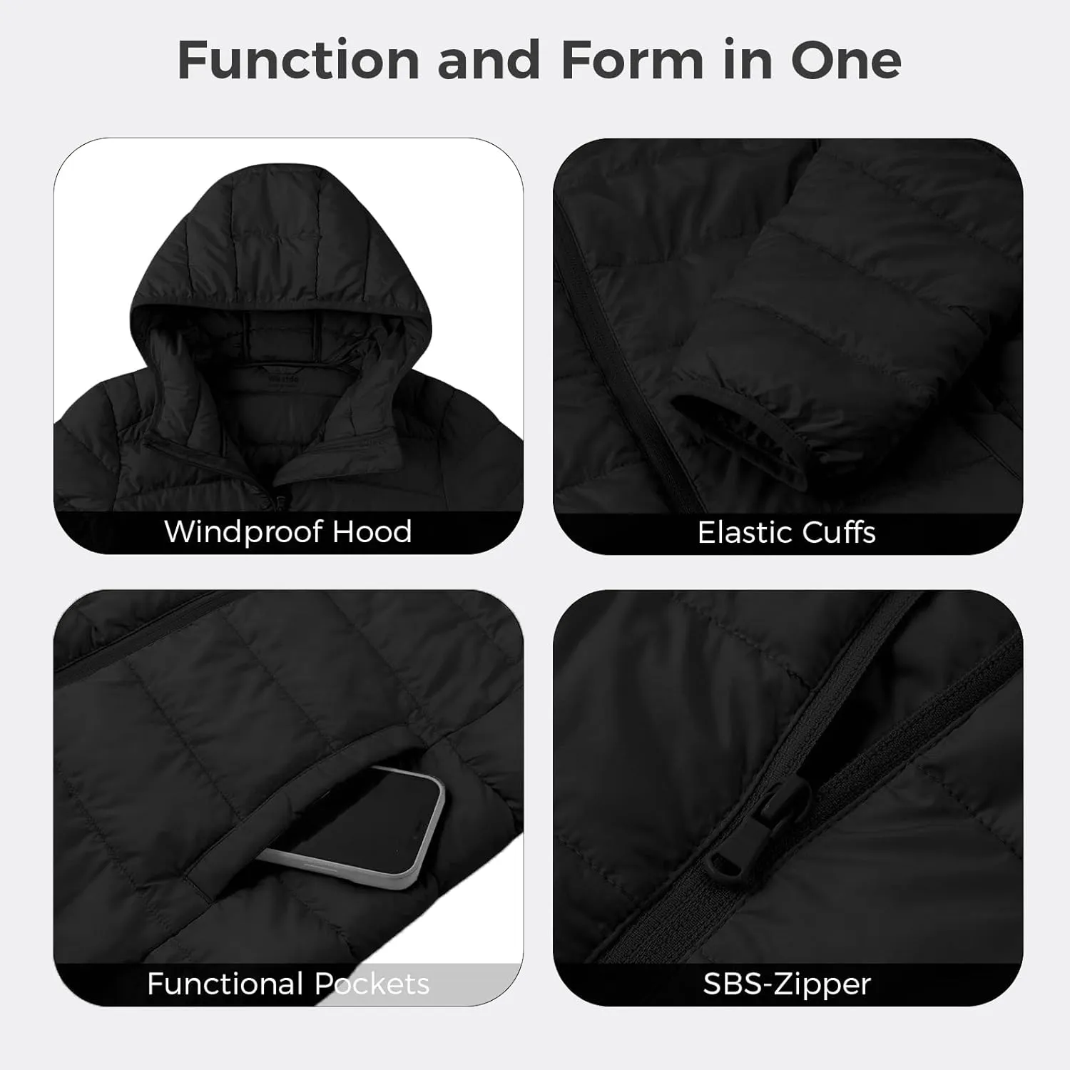 wantdo Women's Quilted Down Jacket Lightweight Puffer Jacket Hooded Short Winter Coat