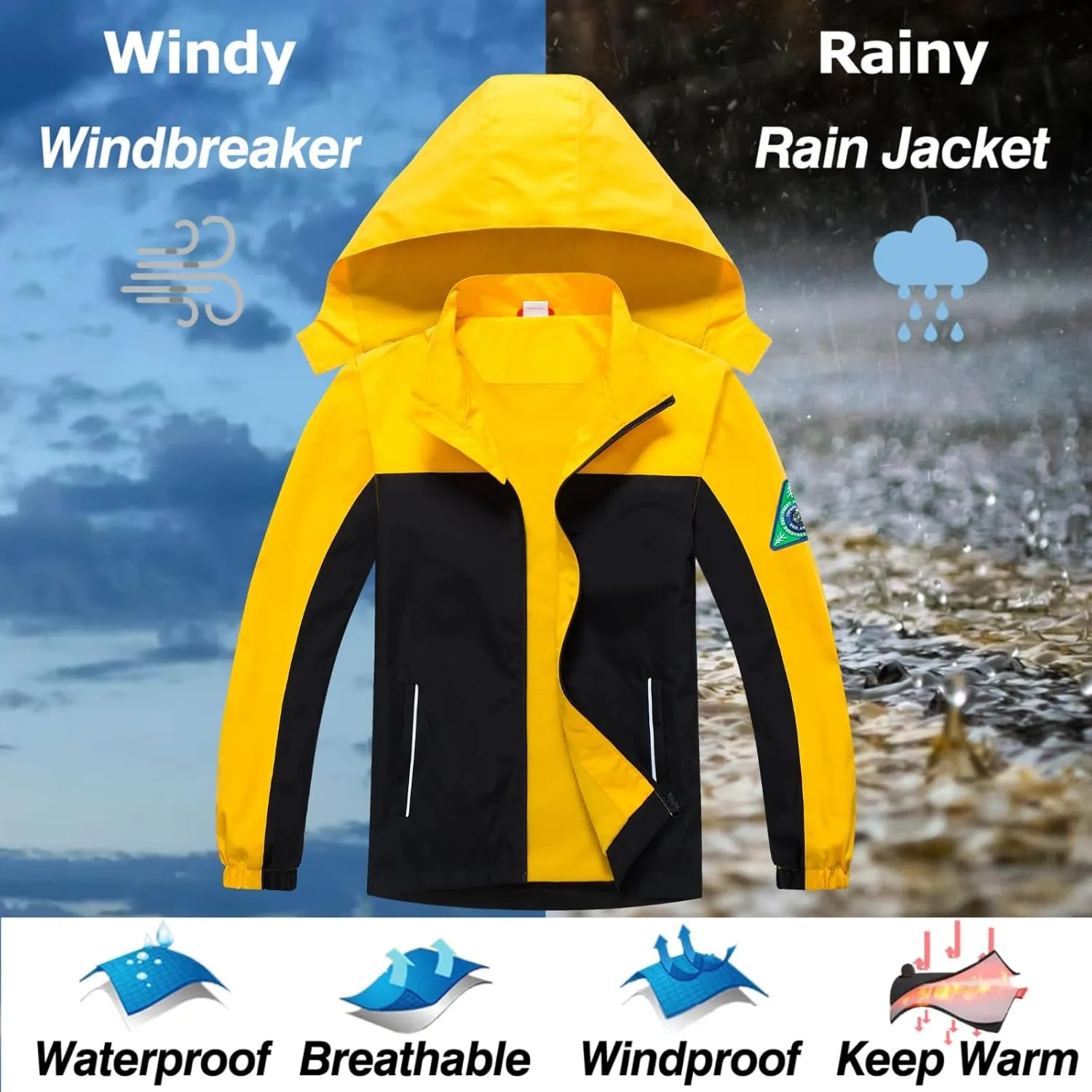 Waterproof Kids Rain Jackets With Hood,Lightweight Toddler Raincoat For Boys GirlsKids Clothes Windbreaker Jacket