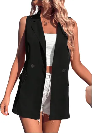 WDIRARA Women's Button Down Sleeveless Blazer Lapel Neck Casual Dressy Jacket Waistcoat