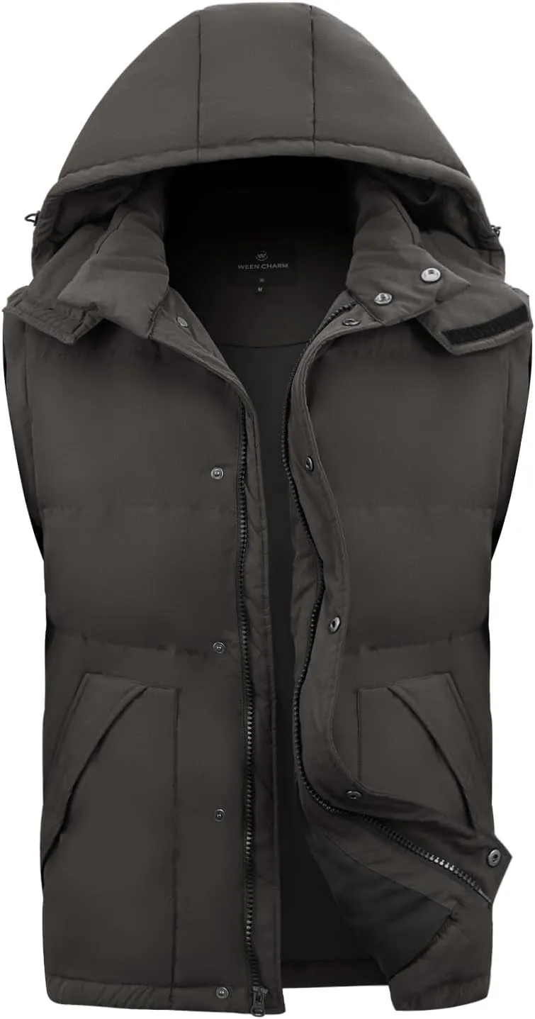 WEEN CHARM Men's Removable Sleeves Winter Coat Puffer Vest Waterproof Parka Jacket Warm Thicken Ski Coat with Removable Hood