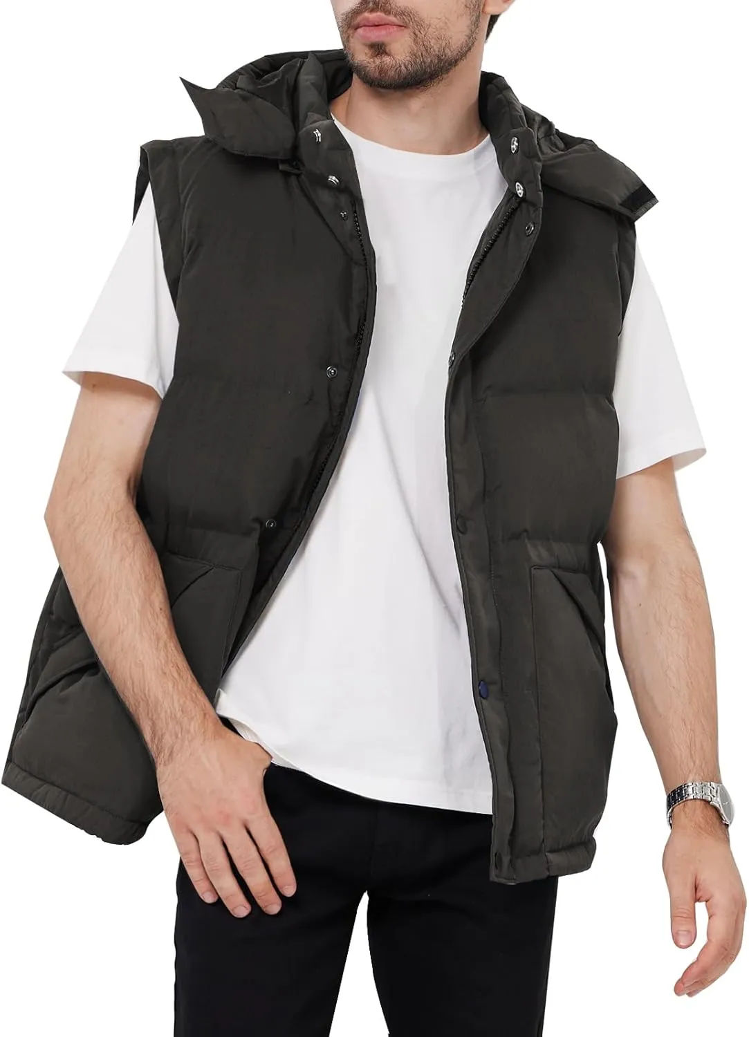 WEEN CHARM Men's Removable Sleeves Winter Coat Puffer Vest Waterproof Parka Jacket Warm Thicken Ski Coat with Removable Hood