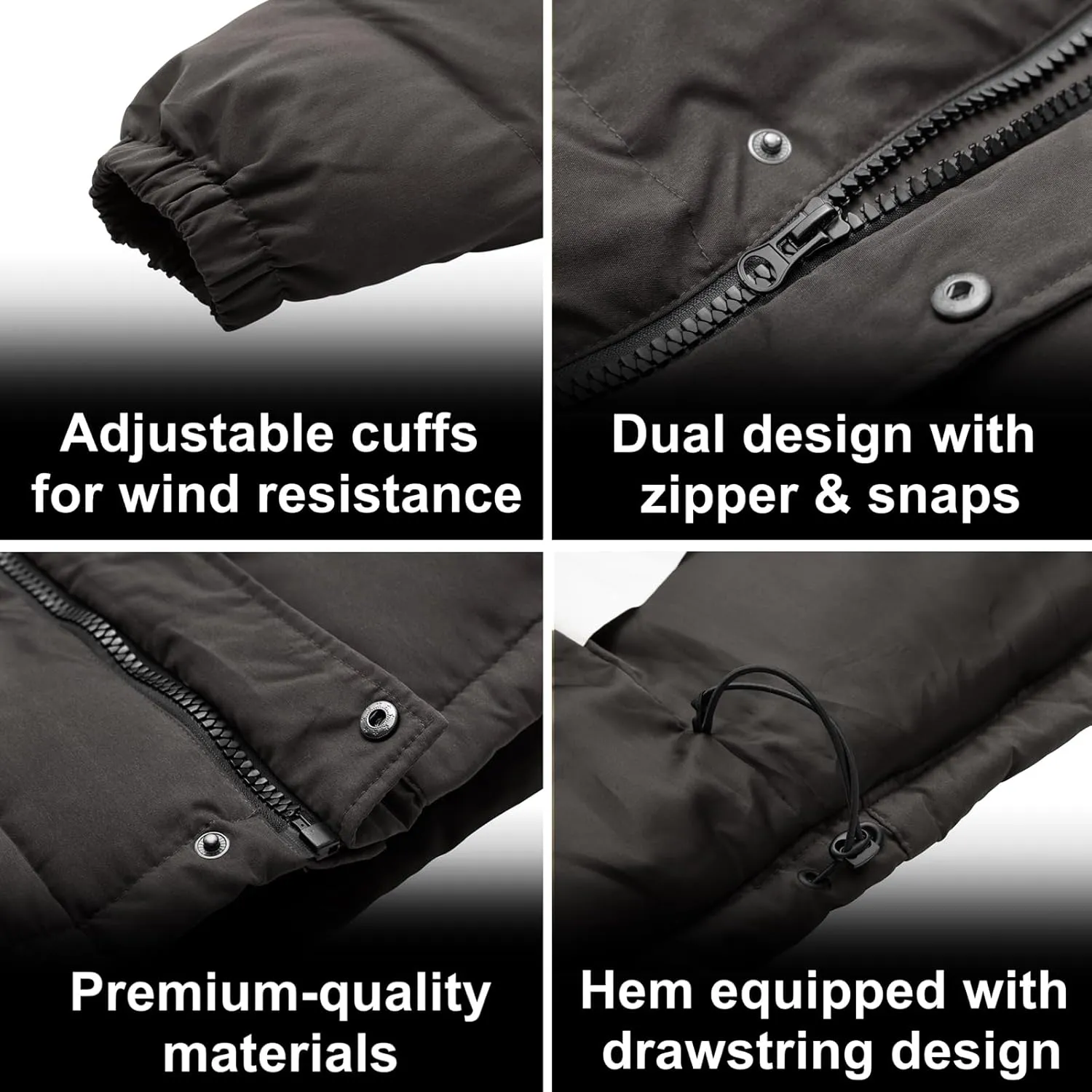WEEN CHARM Men's Removable Sleeves Winter Coat Puffer Vest Waterproof Parka Jacket Warm Thicken Ski Coat with Removable Hood