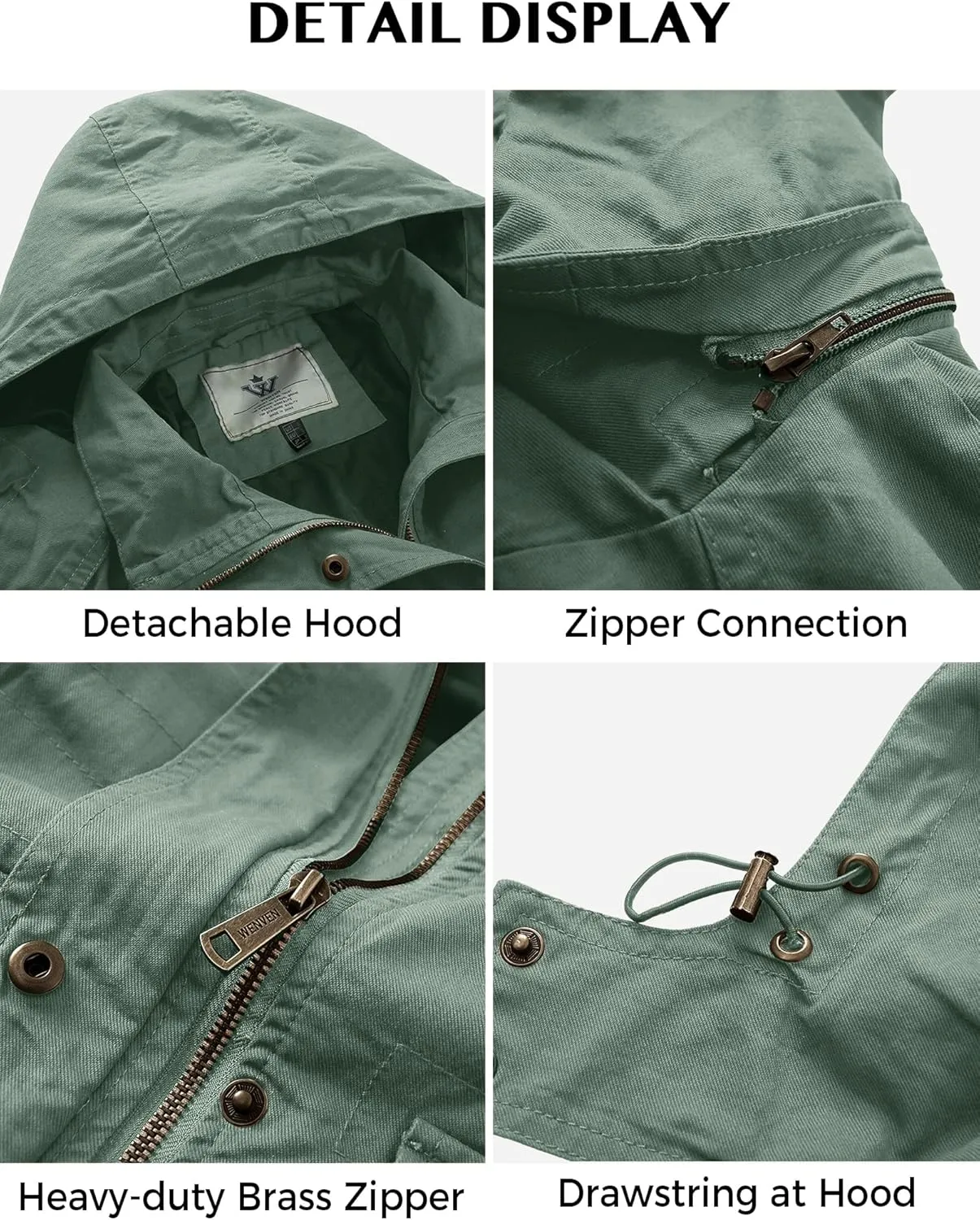 WenVen Women's Anorak Military Jacket Lightweight Casual Cotton Coat with Hood
