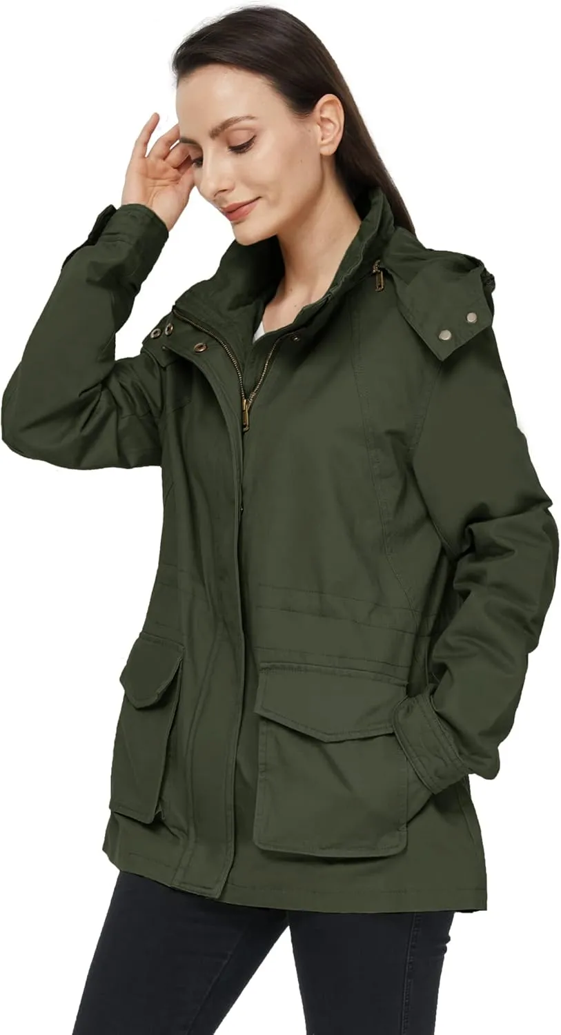 WenVen Women's Anorak Military Jacket Lightweight Casual Cotton Coat with Hood
