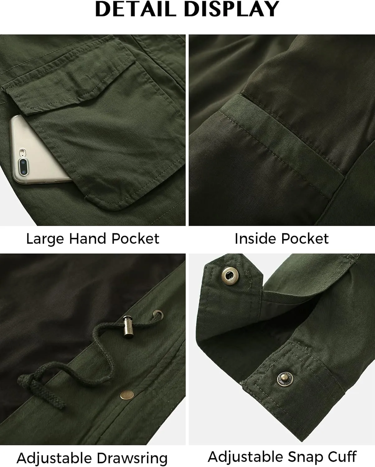 WenVen Women's Anorak Military Jacket Lightweight Casual Cotton Coat with Hood