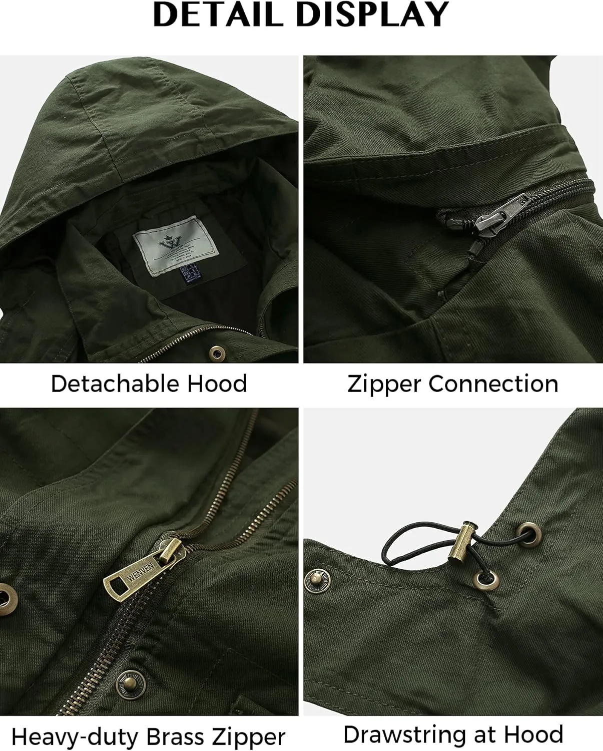 WenVen Women's Anorak Military Jacket Lightweight Casual Cotton Coat with Hood