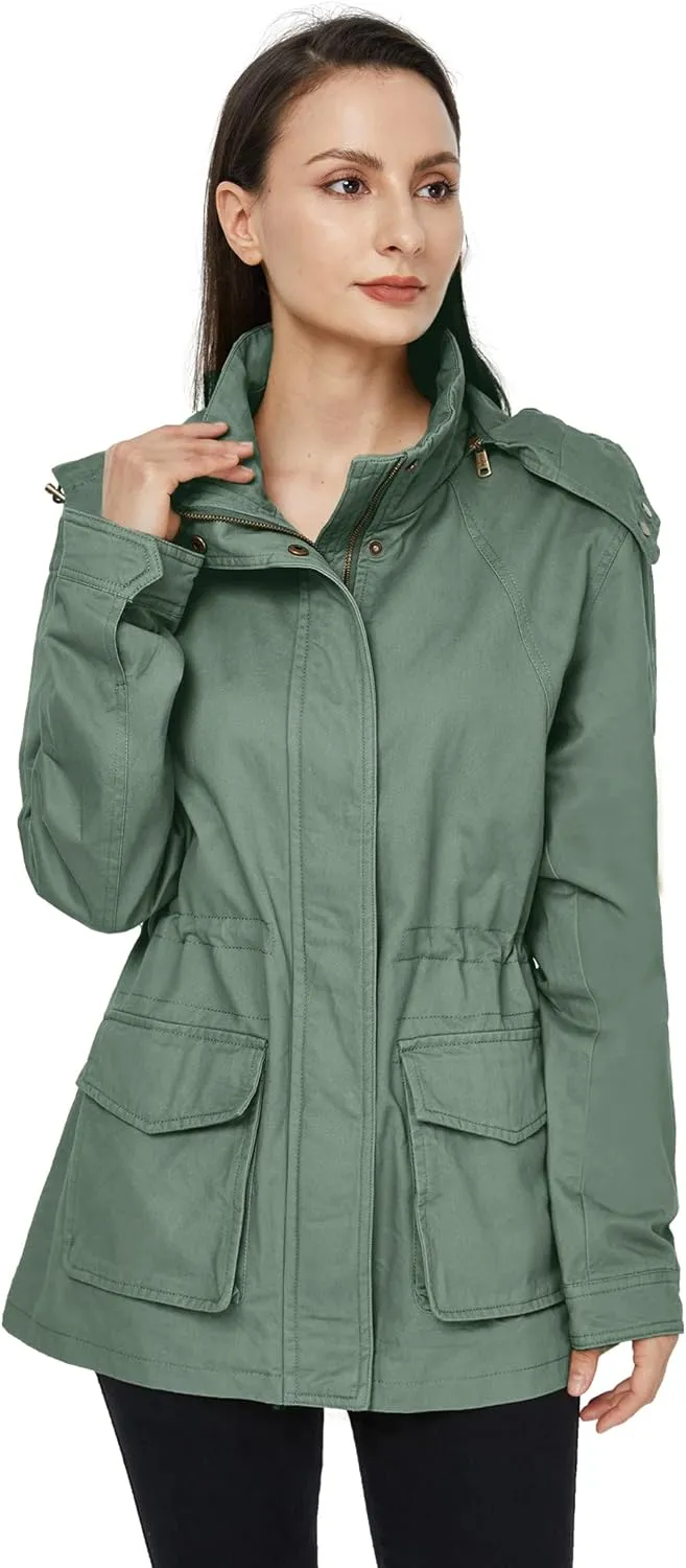 WenVen Women's Anorak Military Jacket Lightweight Casual Cotton Coat with Hood