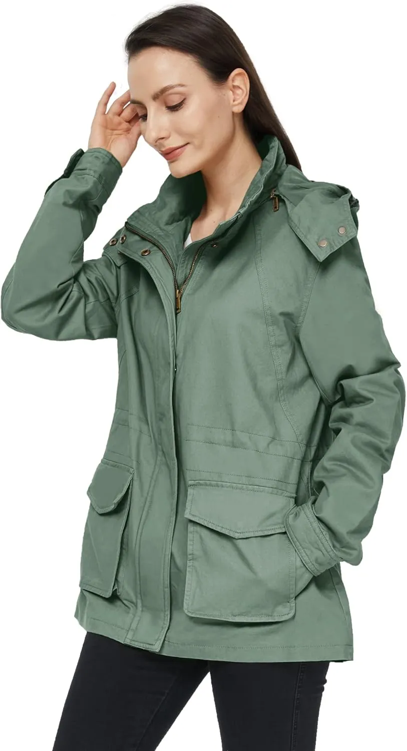 WenVen Women's Anorak Military Jacket Lightweight Casual Cotton Coat with Hood