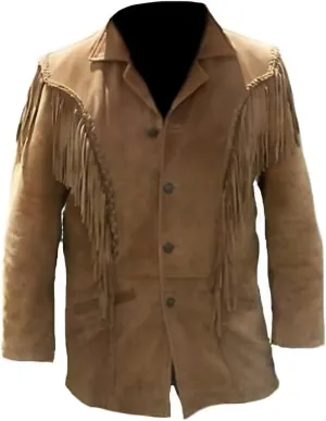 Western Cowboy Leather Fashion Jacket For Mens Fringe & Beaded Native American Coat