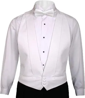 White Cotton Pique Tuxedo Openback(Backless) Vest, with White Pique Bowtie