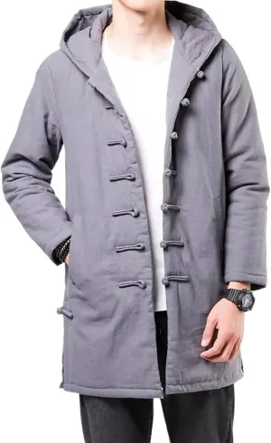 Winter Chinese Style Thick Parkas Men Warm Long Trench Coat Men Retro Tang Suit Male Hooded Cotton -Padded Jacket