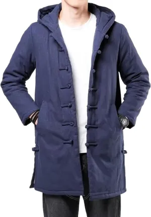 Winter Chinese Style Thick Parkas Men Warm Long Trench Coat Men Retro Tang Suit Male Hooded Cotton -Padded Jacket