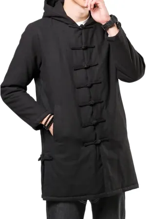 Winter Chinese Style Thick Parkas Men Warm Long Trench Coat Men Retro Tang Suit Male Hooded Cotton -Padded Jacket