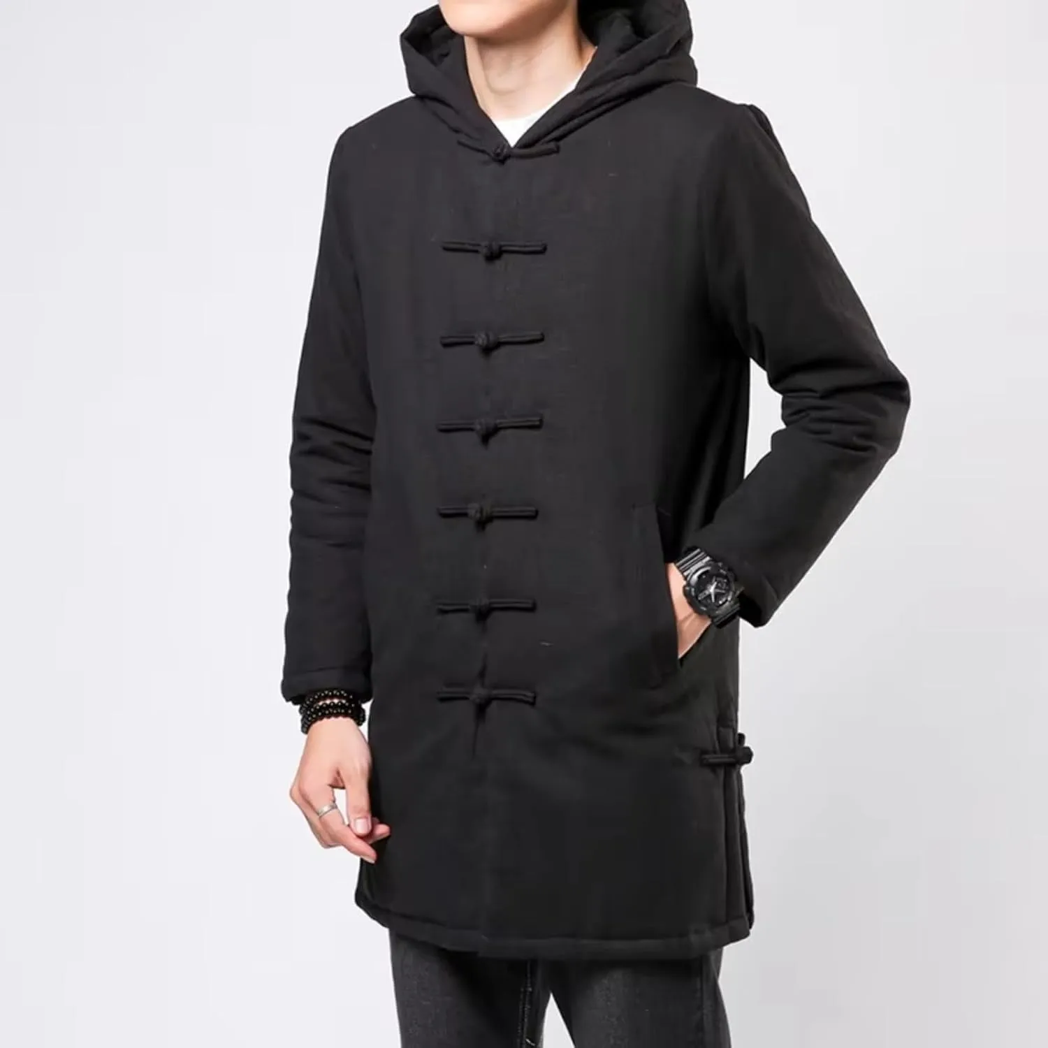 Winter Chinese Style Thick Parkas Men Warm Long Trench Coat Men Retro Tang Suit Male Hooded Cotton -Padded Jacket