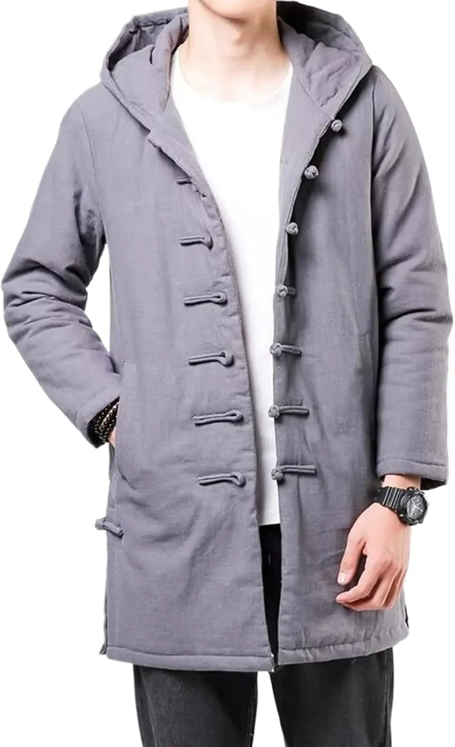 Winter Chinese Style Thick Parkas Men Warm Long Trench Coat Men Retro Tang Suit Male Hooded Cotton -Padded Jacket