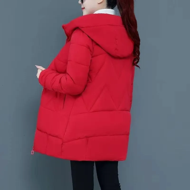 Winter Cotton-Padded Jacket Women's Hooded Solid Parkas Warm Coat Down Jackets Outerwear