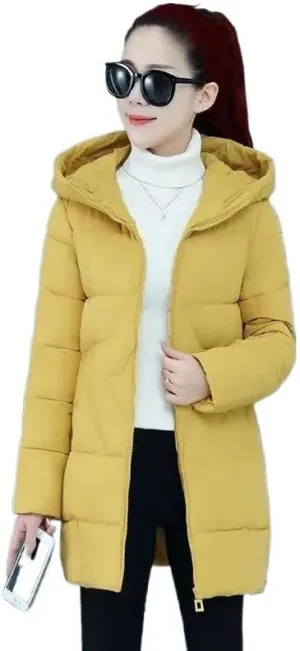 Winter Cotton-Padded Jacket Women's Hooded Solid Parkas Warm Coat Down Jackets Outerwear