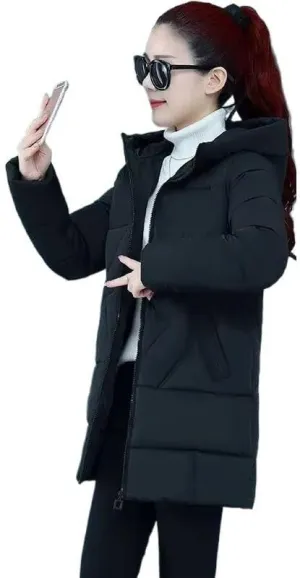 Winter Cotton-Padded Jacket Women's Hooded Solid Parkas Warm Coat Down Jackets Outerwear