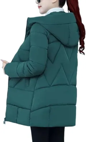 Winter Cotton-Padded Jacket Women's Hooded Solid Parkas Warm Coat Down Jackets Outerwear
